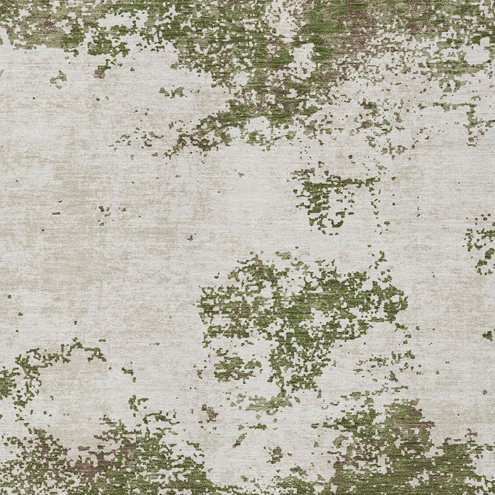 3' X 5' Olive Green Gray And Ivory Abstract Washable Indoor Outdoor Area Rug