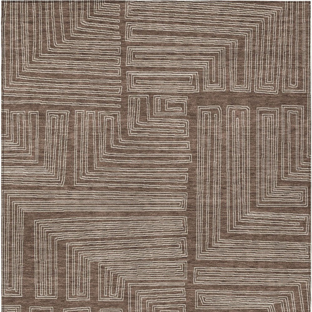 3' X 5' Brown And Ivory Geometric Washable Indoor Outdoor Area Rug