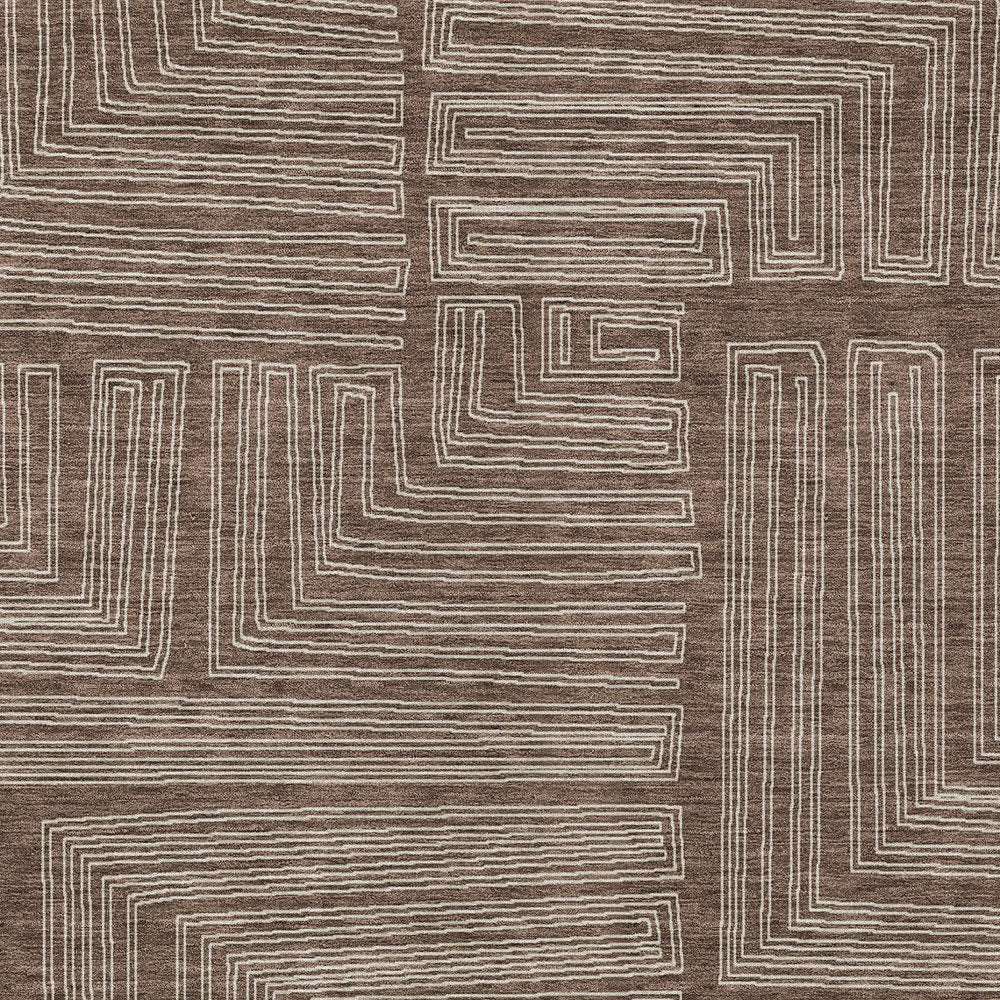 3' X 5' Brown And Ivory Geometric Washable Indoor Outdoor Area Rug