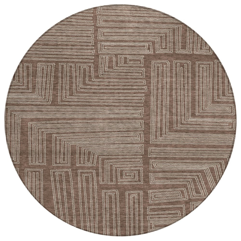 3' X 5' Brown And Ivory Geometric Washable Indoor Outdoor Area Rug
