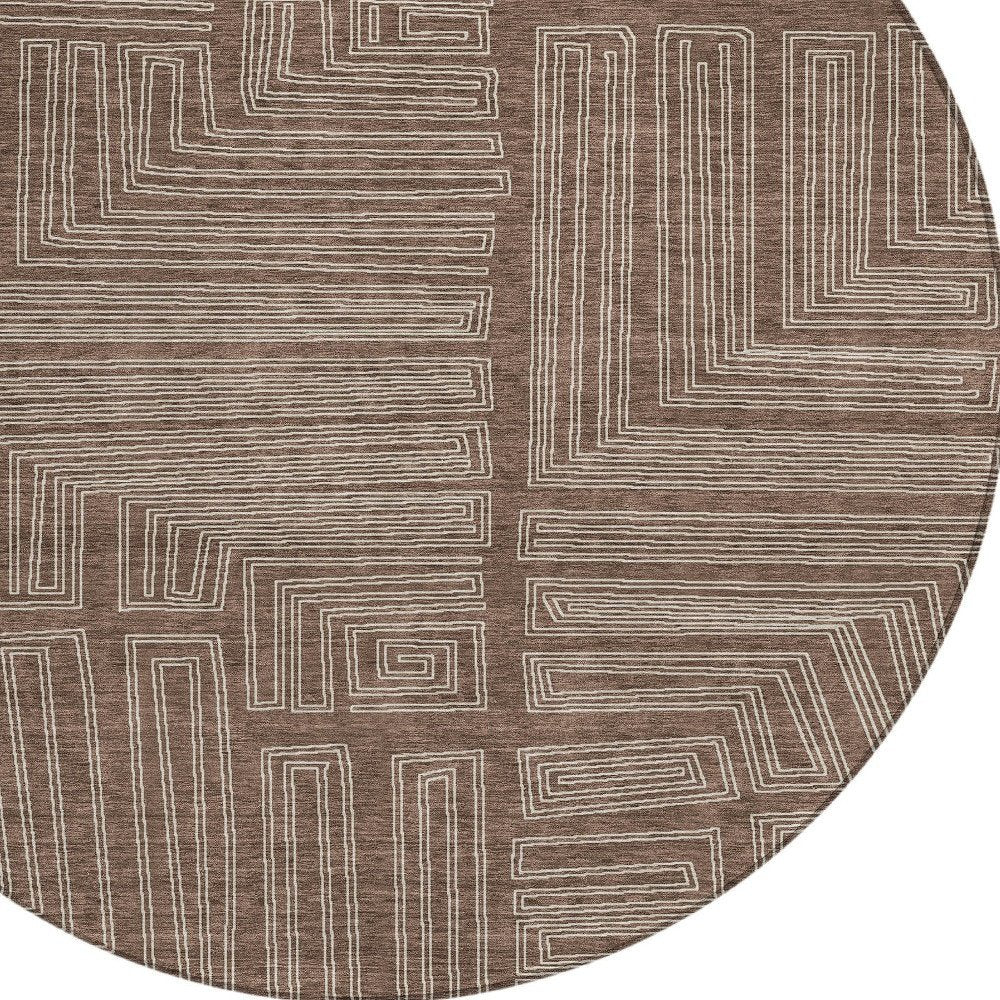 3' X 5' Brown And Ivory Geometric Washable Indoor Outdoor Area Rug