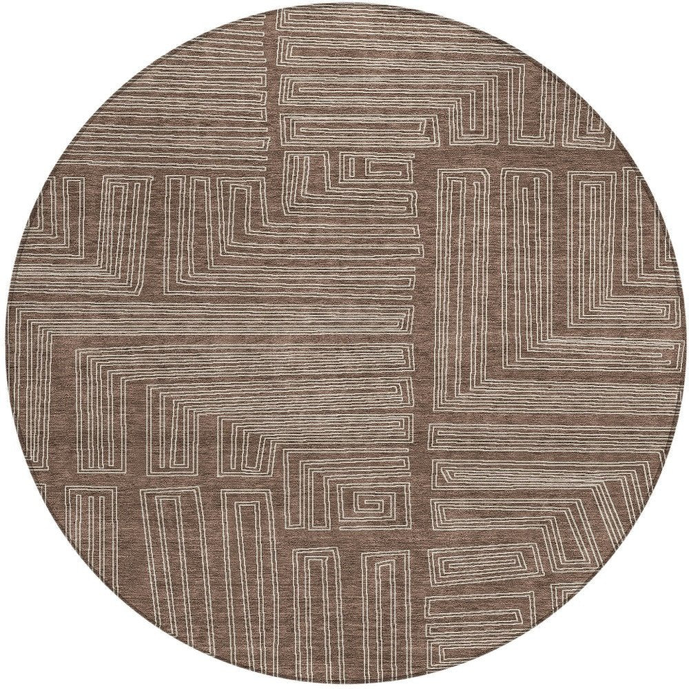 3' X 5' Brown And Ivory Geometric Washable Indoor Outdoor Area Rug