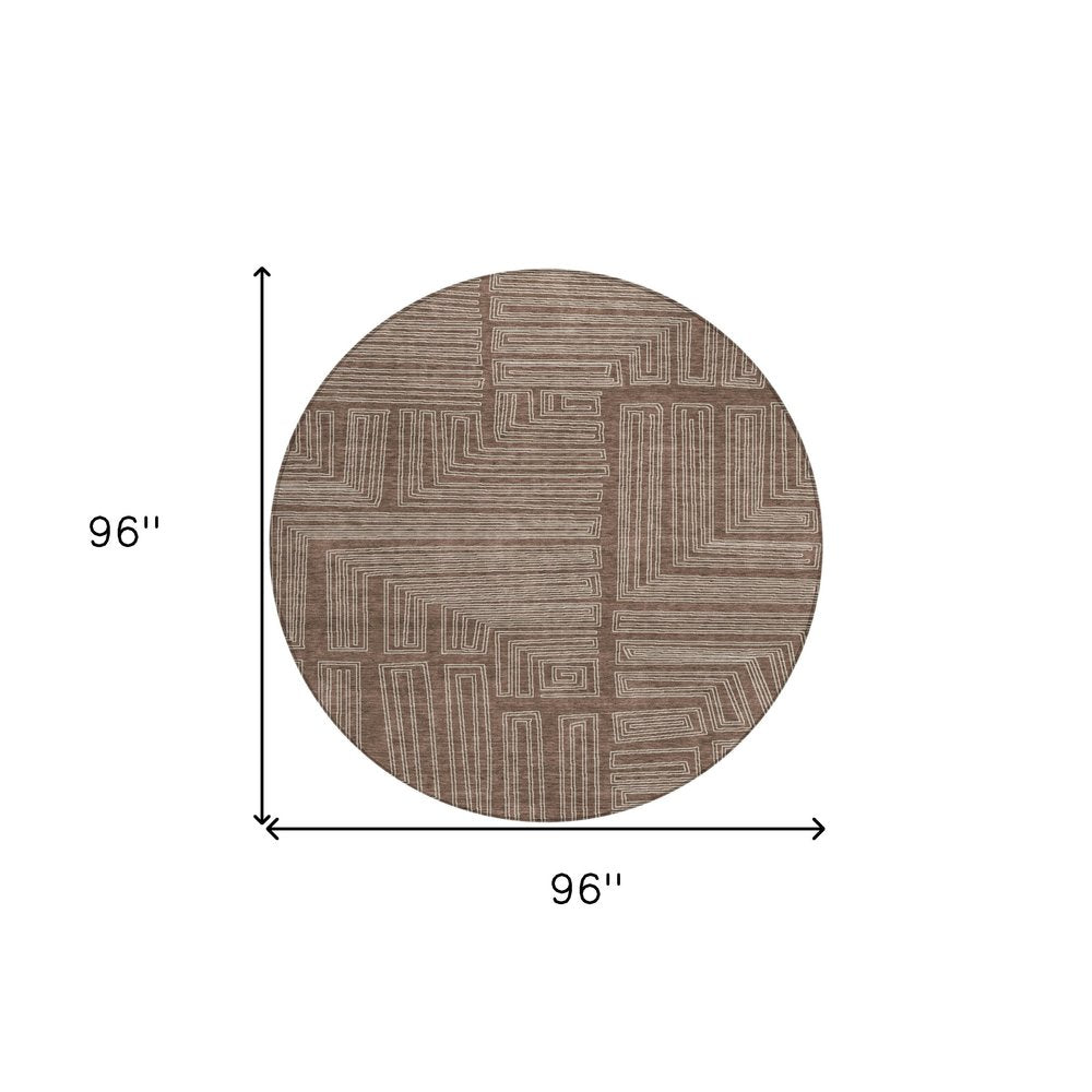 3' X 5' Brown And Ivory Geometric Washable Indoor Outdoor Area Rug