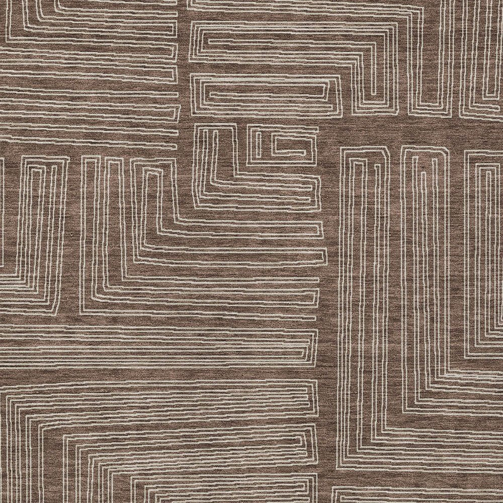 3' X 5' Brown And Ivory Geometric Washable Indoor Outdoor Area Rug