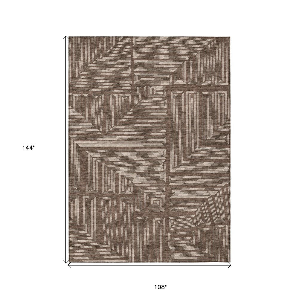 3' X 5' Brown And Ivory Geometric Washable Indoor Outdoor Area Rug