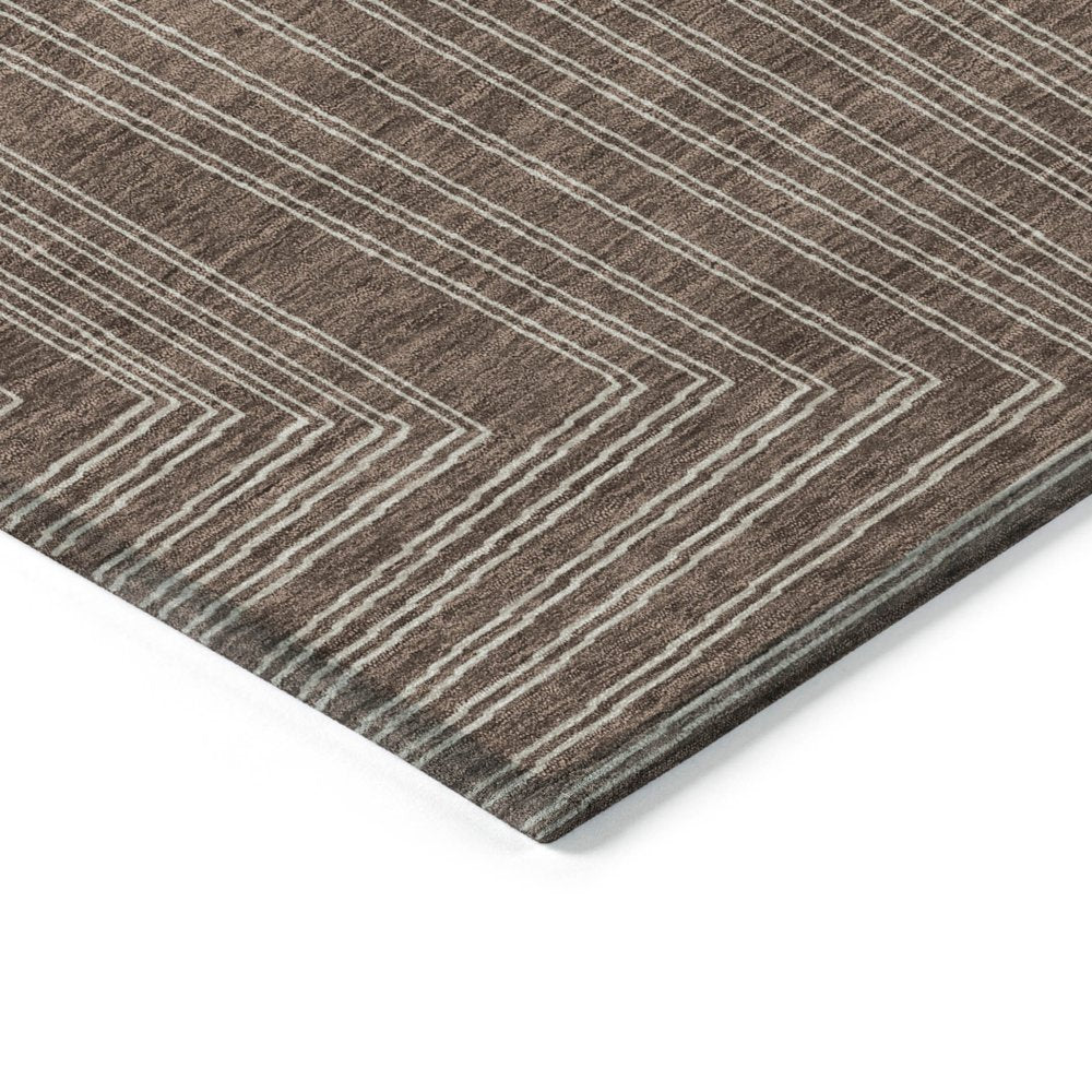 3' X 5' Brown And Ivory Geometric Washable Indoor Outdoor Area Rug