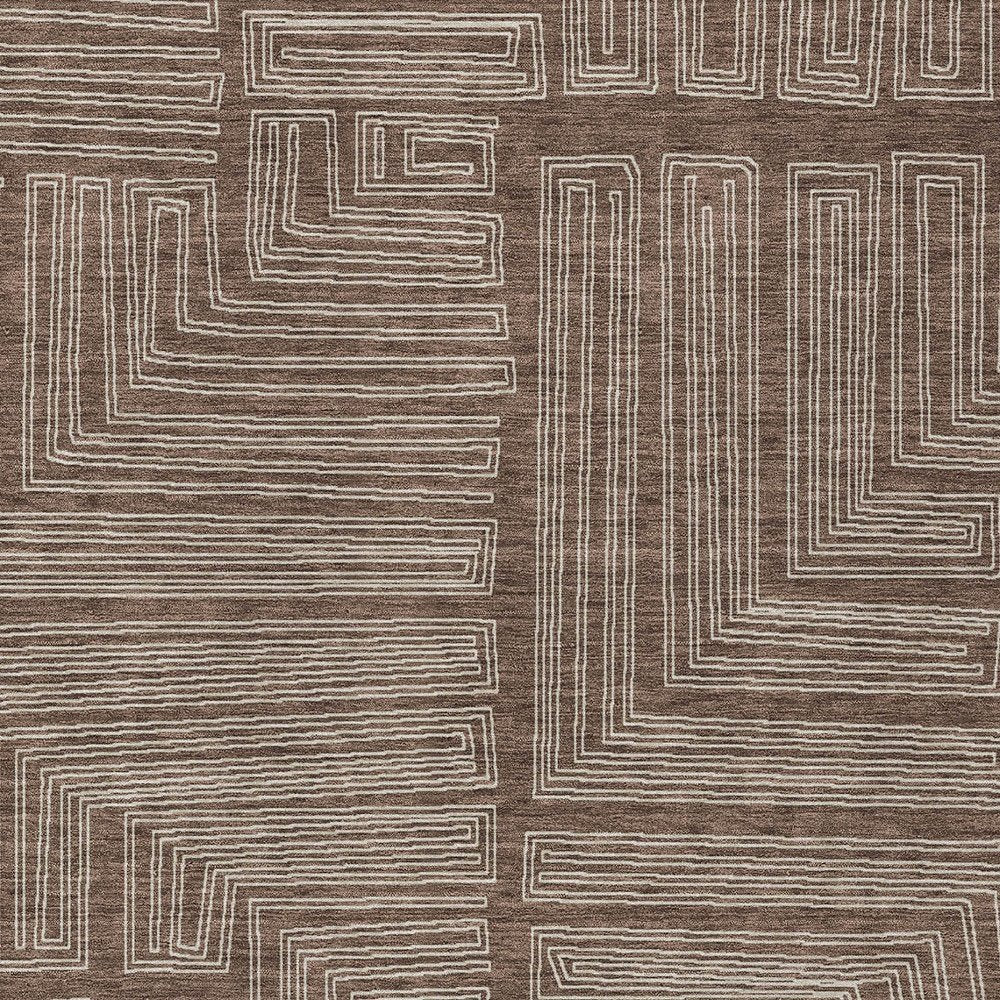 3' X 5' Brown And Ivory Geometric Washable Indoor Outdoor Area Rug