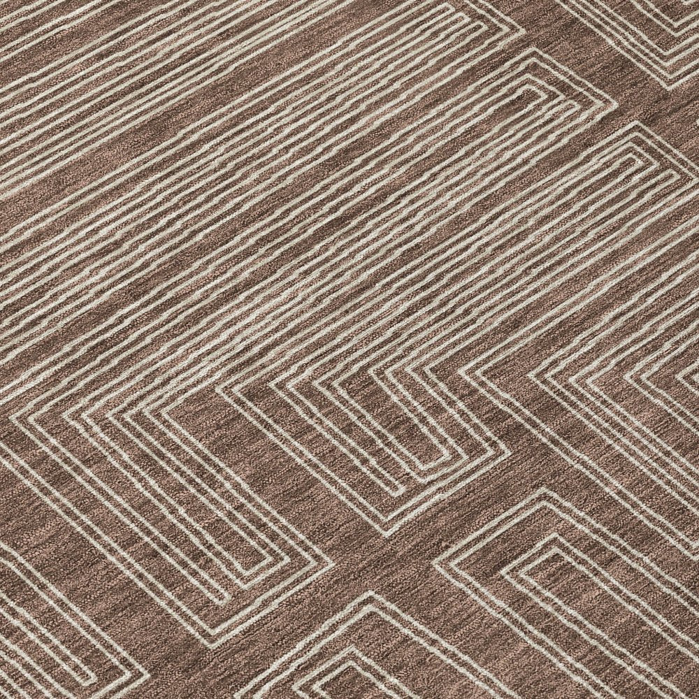 3' X 5' Brown And Ivory Geometric Washable Indoor Outdoor Area Rug