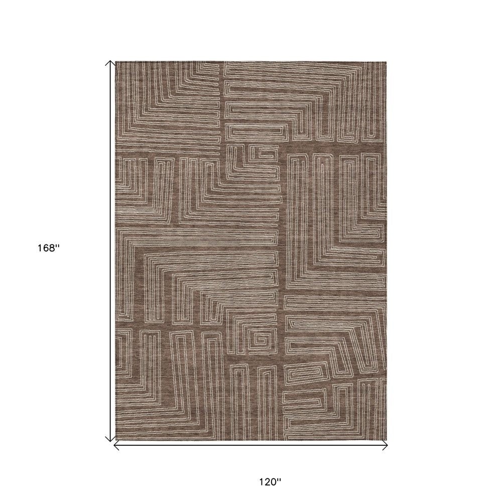 3' X 5' Brown And Ivory Geometric Washable Indoor Outdoor Area Rug