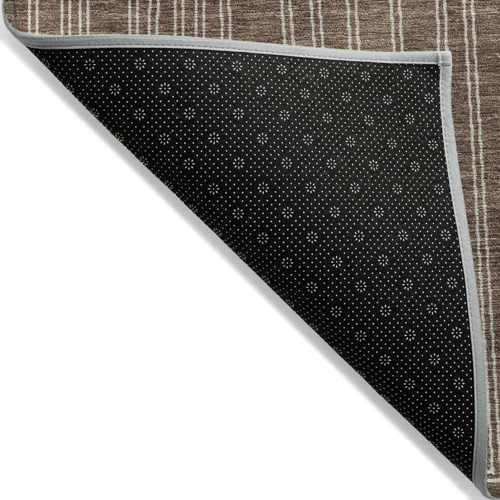 3' X 5' Brown And Ivory Geometric Washable Indoor Outdoor Area Rug