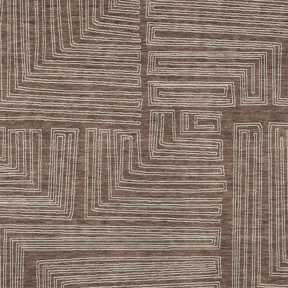 3' X 5' Brown And Ivory Geometric Washable Indoor Outdoor Area Rug