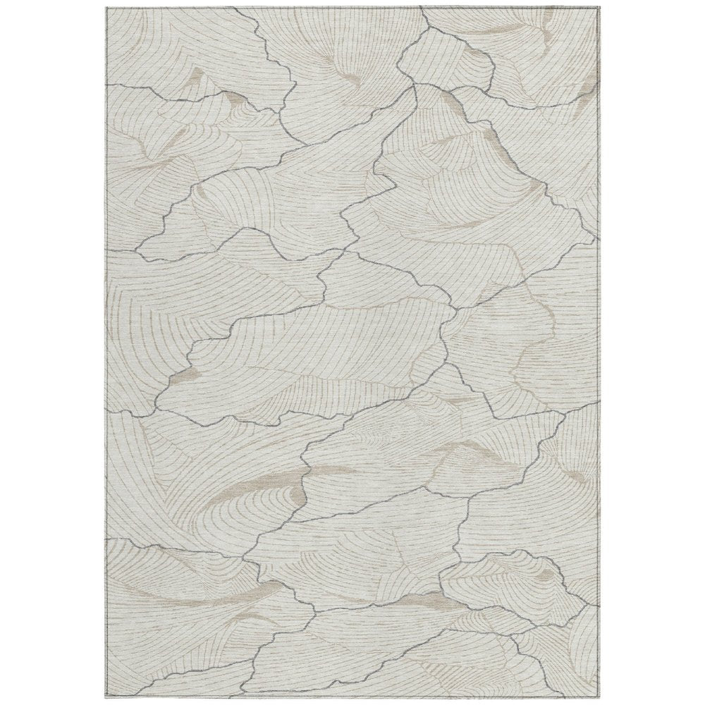 3' X 5' Ivory And Gray Abstract Washable Indoor Outdoor Area Rug