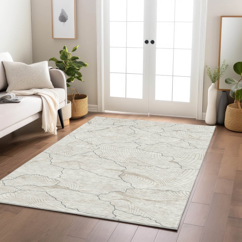3' X 5' Ivory And Gray Abstract Washable Indoor Outdoor Area Rug