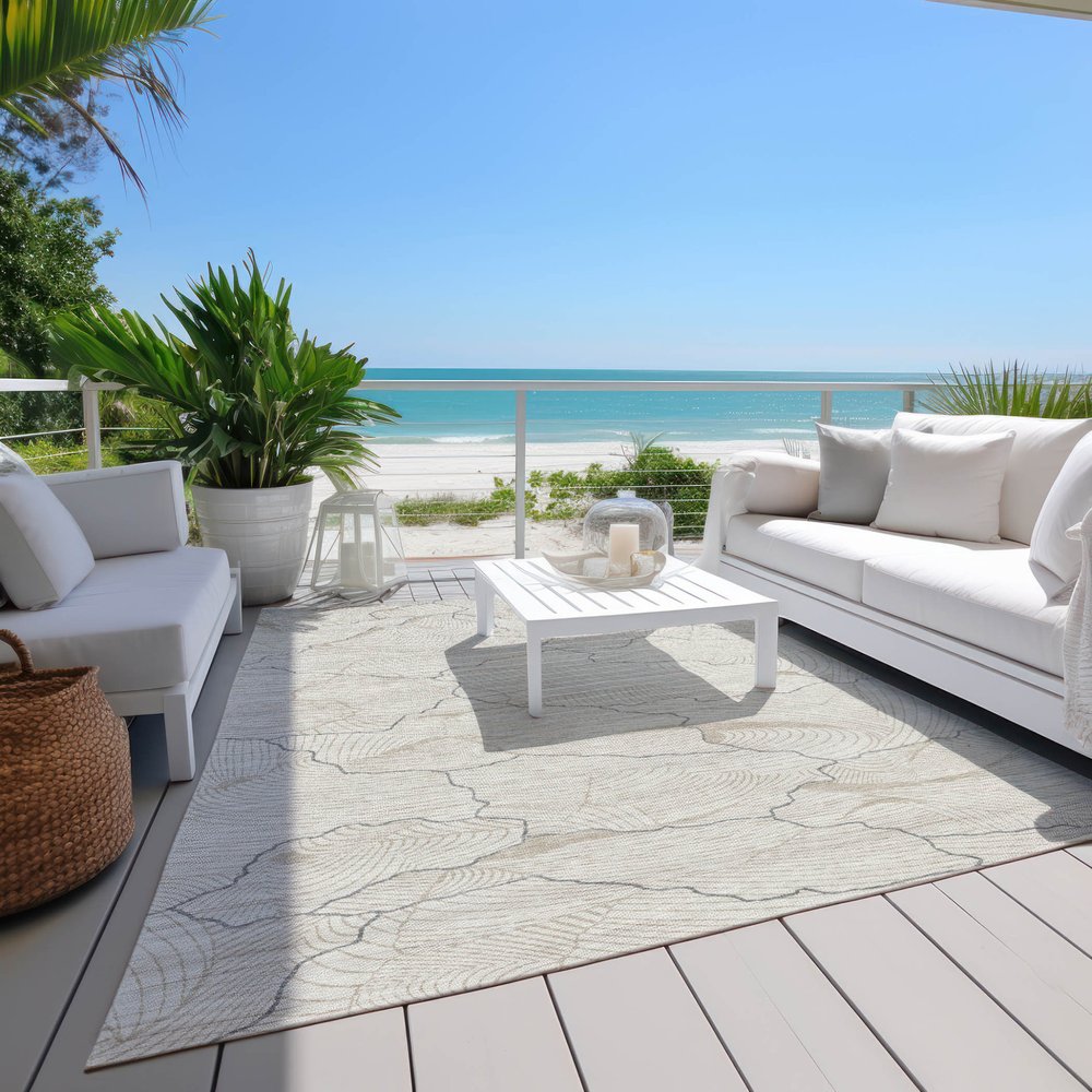 3' X 5' Ivory And Gray Abstract Washable Indoor Outdoor Area Rug