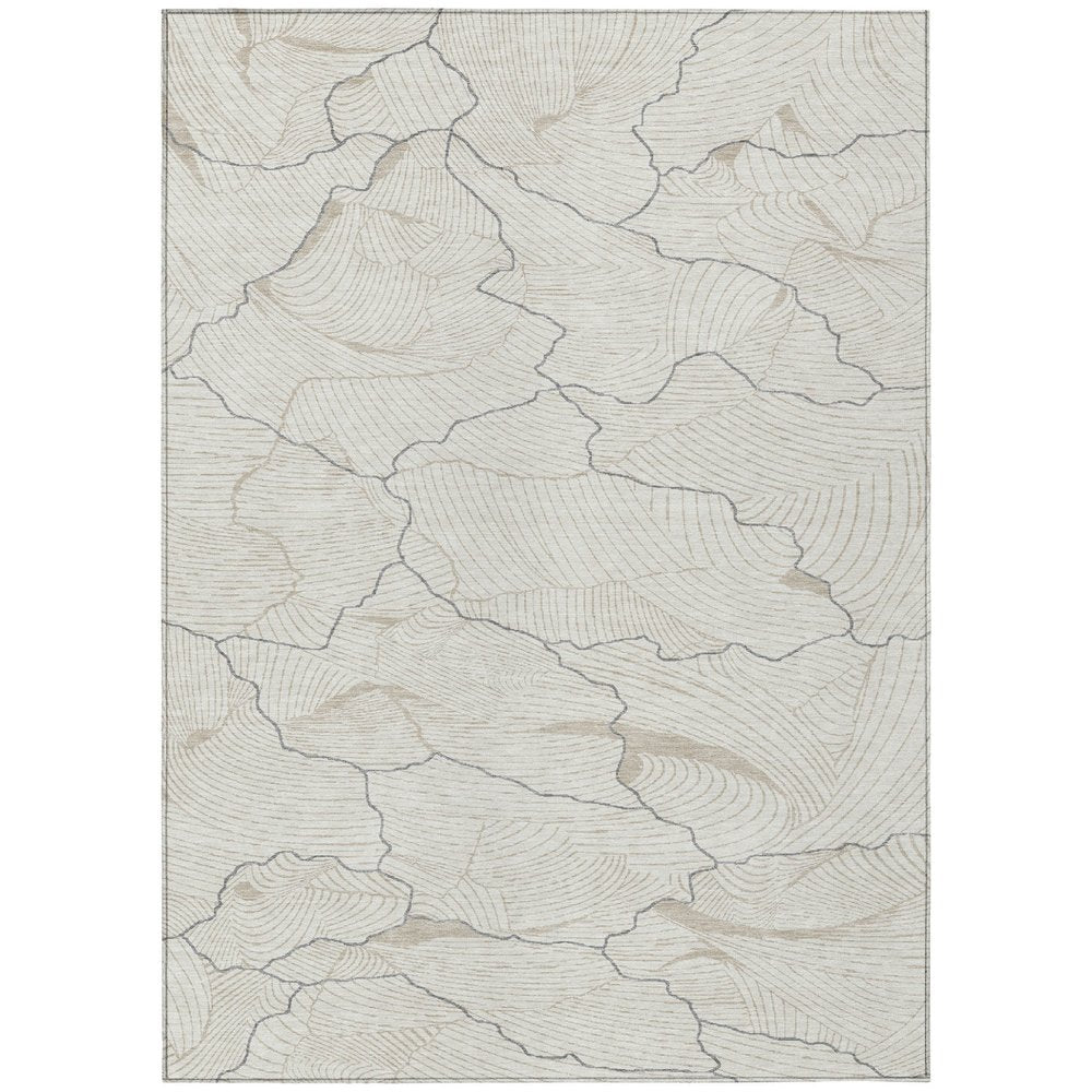 3' X 5' Ivory And Gray Abstract Washable Indoor Outdoor Area Rug
