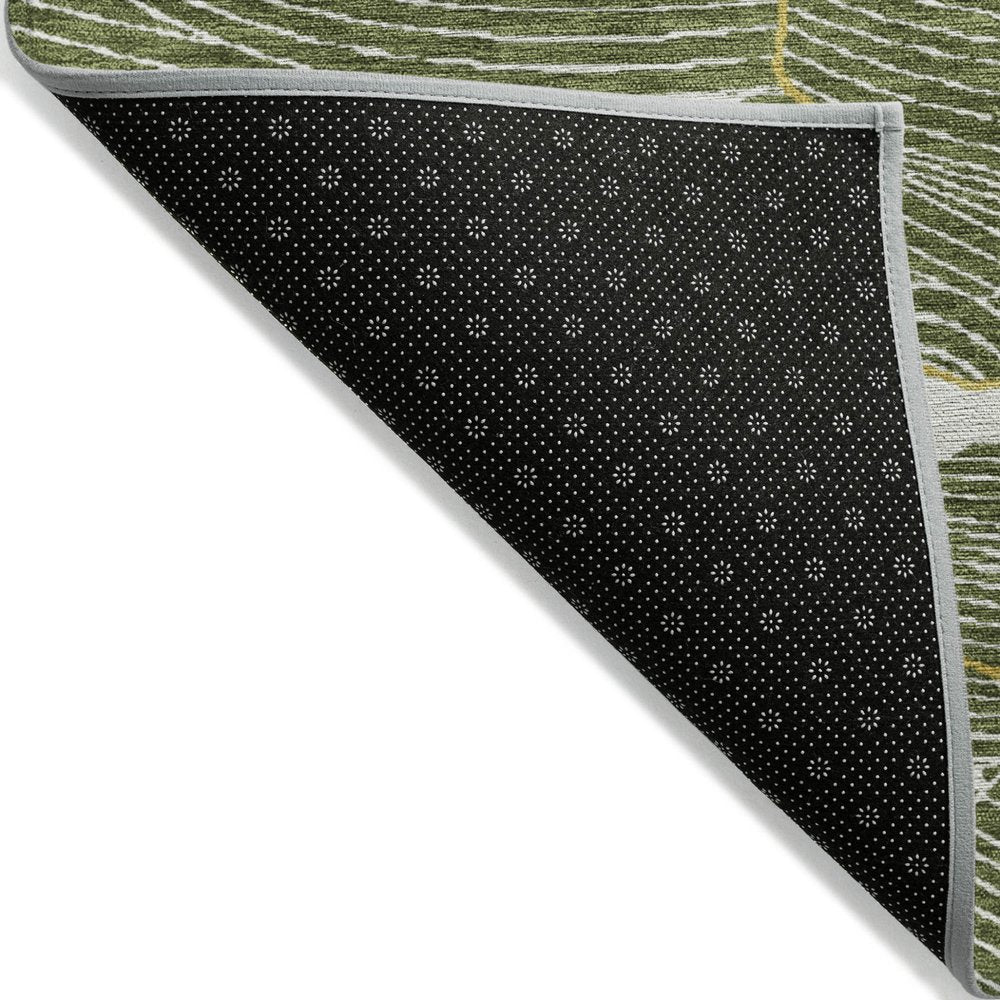 3' X 5' Olive Green Gold And Ivory Abstract Washable Indoor Outdoor Area Rug