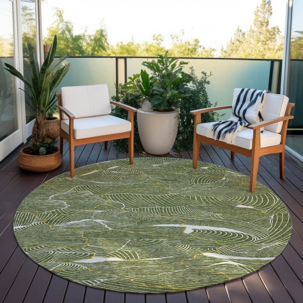 3' X 5' Olive Green Gold And Ivory Abstract Washable Indoor Outdoor Area Rug