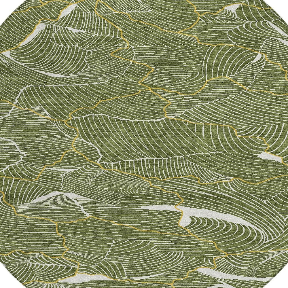 3' X 5' Olive Green Gold And Ivory Abstract Washable Indoor Outdoor Area Rug