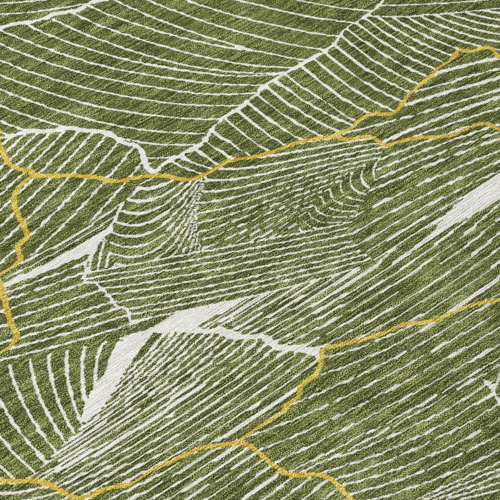 3' X 5' Olive Green Gold And Ivory Abstract Washable Indoor Outdoor Area Rug