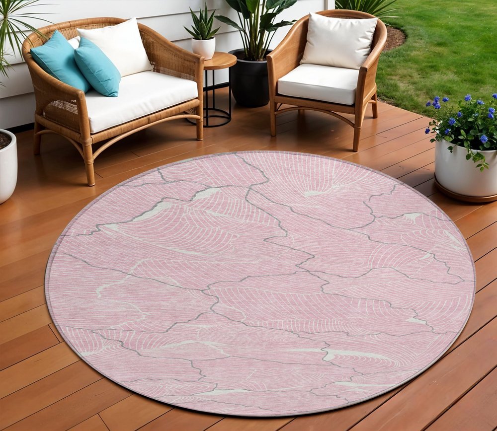 3' X 5' Pink Ivory And Gray Abstract Washable Indoor Outdoor Area Rug