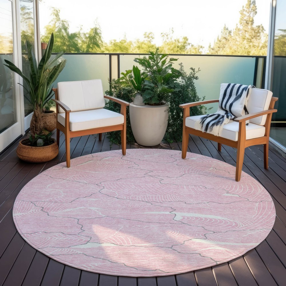 3' X 5' Pink Ivory And Gray Abstract Washable Indoor Outdoor Area Rug