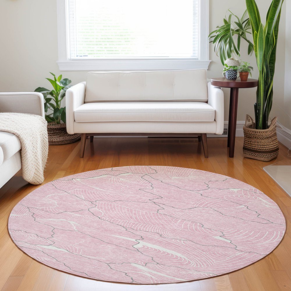 3' X 5' Pink Ivory And Gray Abstract Washable Indoor Outdoor Area Rug