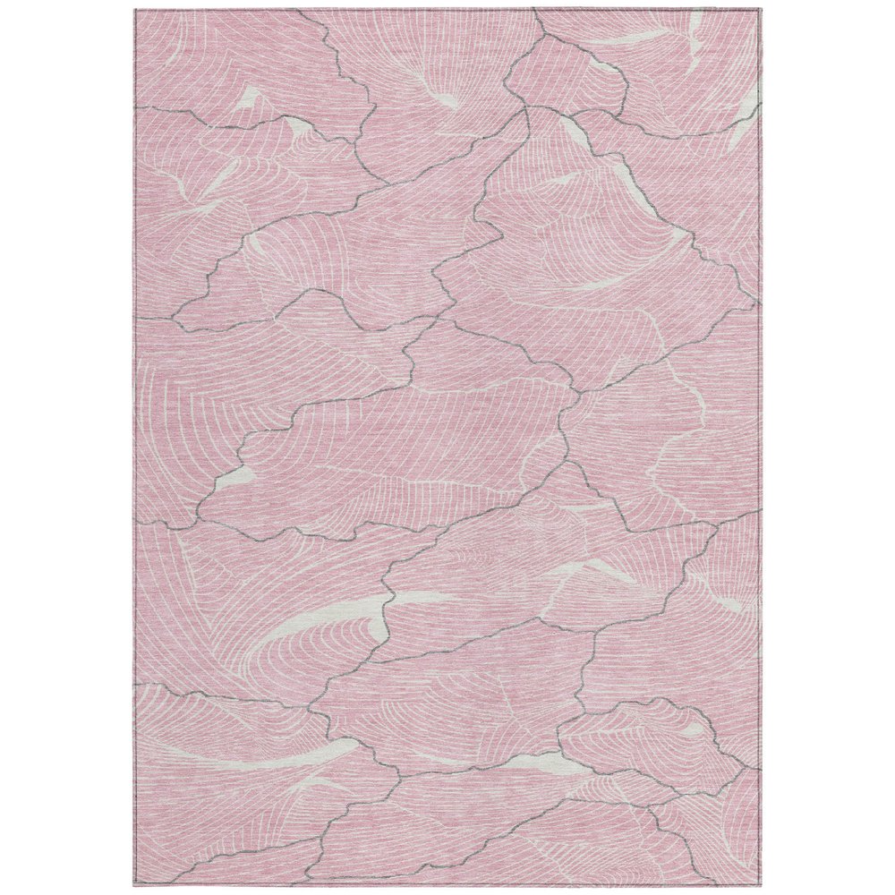 3' X 5' Pink Ivory And Gray Abstract Washable Indoor Outdoor Area Rug