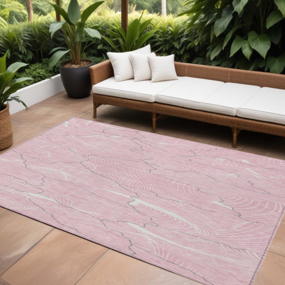 3' X 5' Pink Ivory And Gray Abstract Washable Indoor Outdoor Area Rug