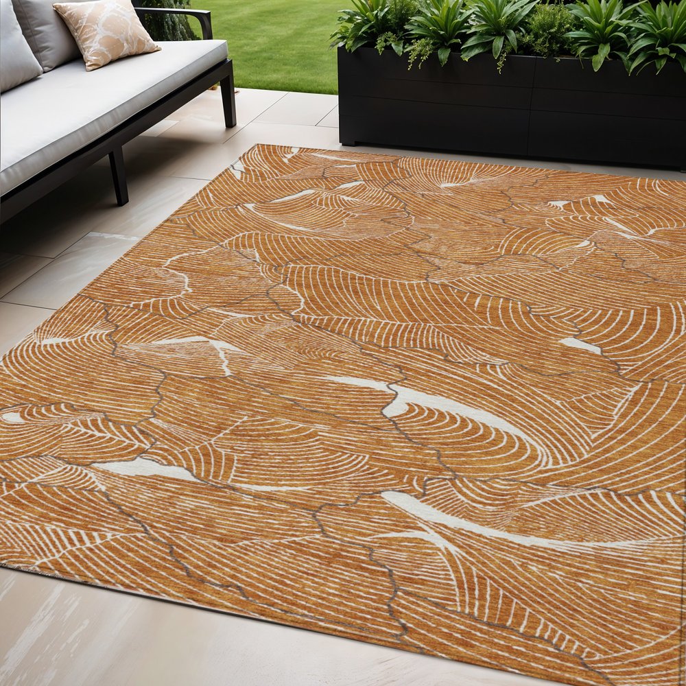 3' X 5' Copper Brown And Ivory Abstract Washable Indoor Outdoor Area Rug