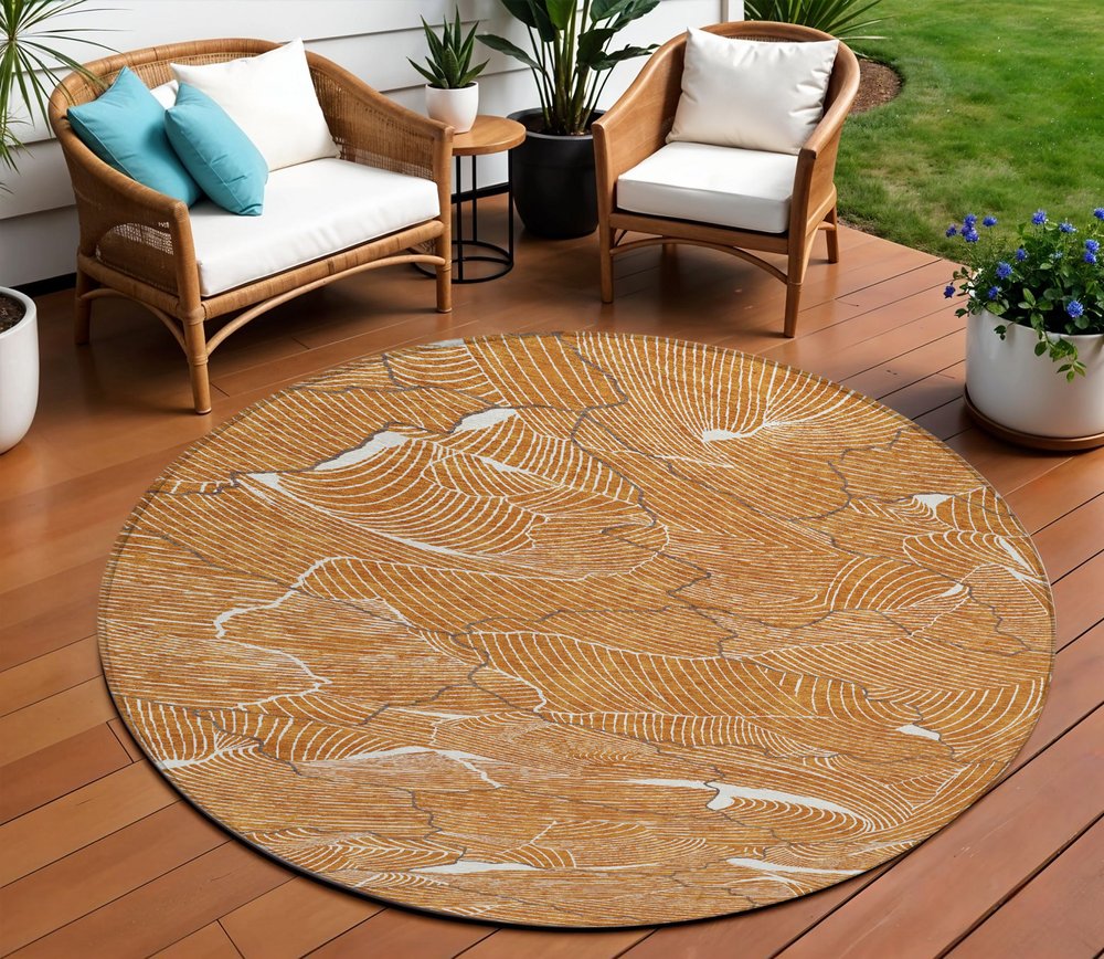 3' X 5' Copper Brown And Ivory Abstract Washable Indoor Outdoor Area Rug