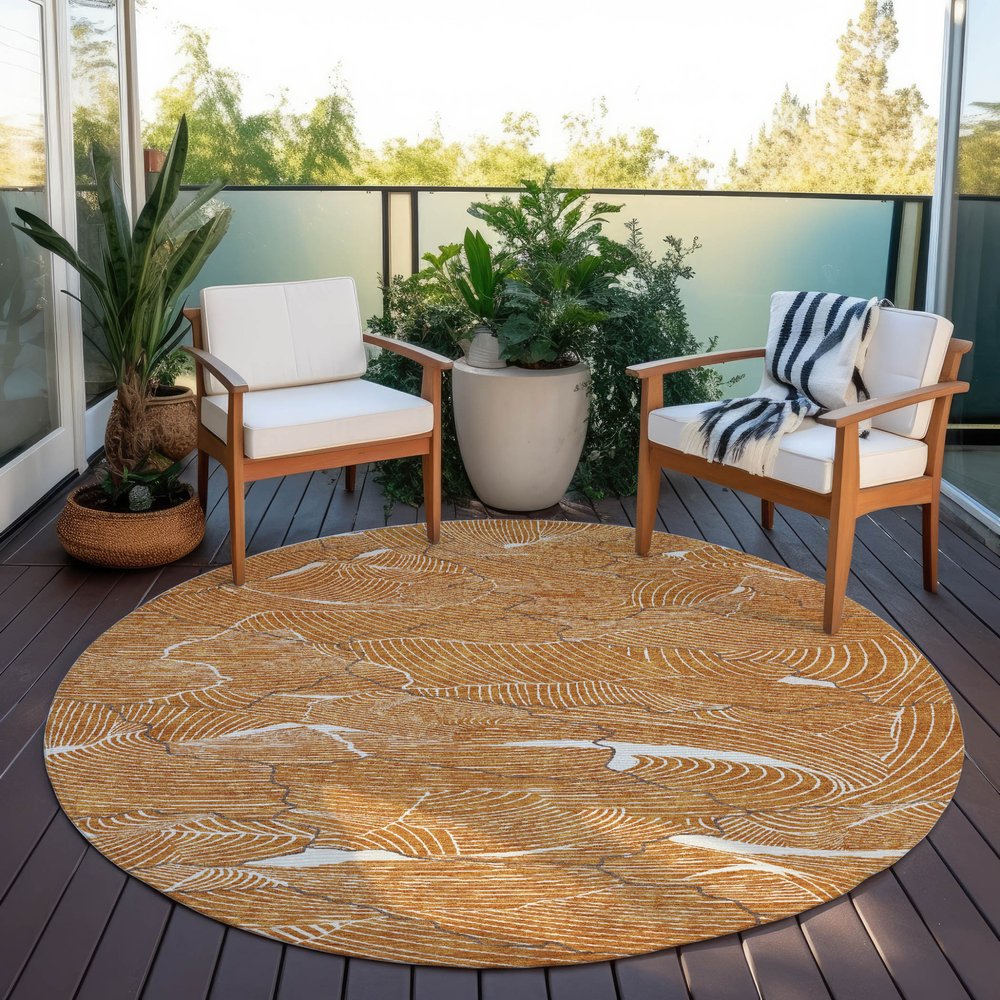 3' X 5' Copper Brown And Ivory Abstract Washable Indoor Outdoor Area Rug
