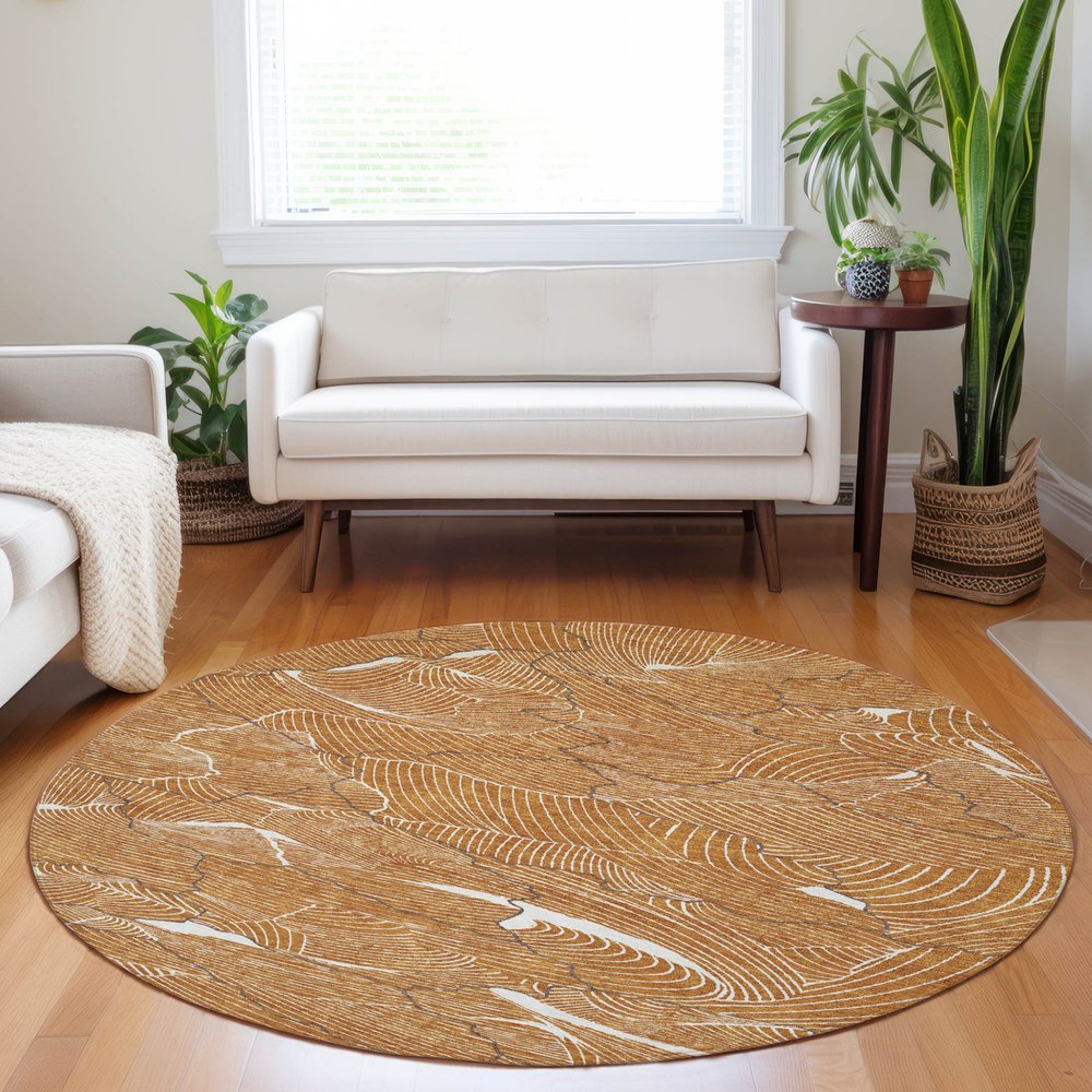 3' X 5' Copper Brown And Ivory Abstract Washable Indoor Outdoor Area Rug