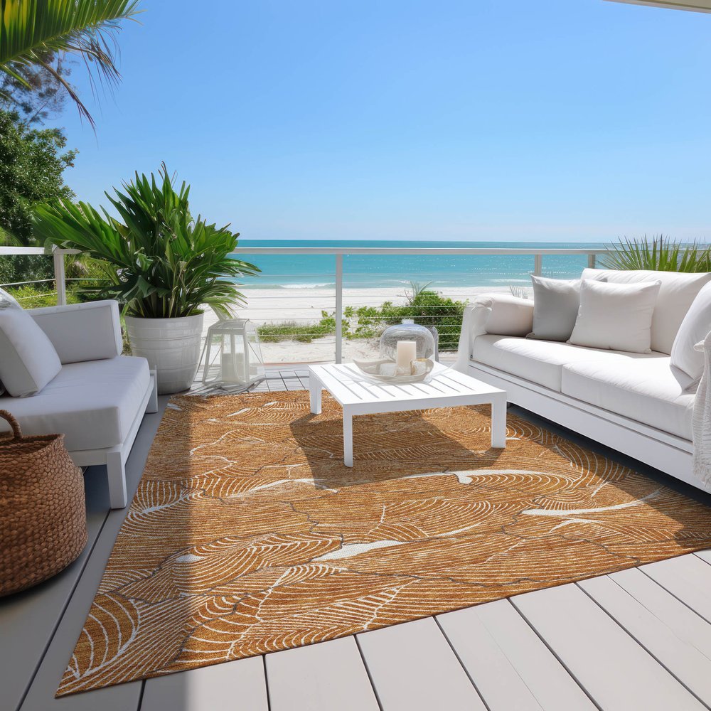 3' X 5' Copper Brown And Ivory Abstract Washable Indoor Outdoor Area Rug