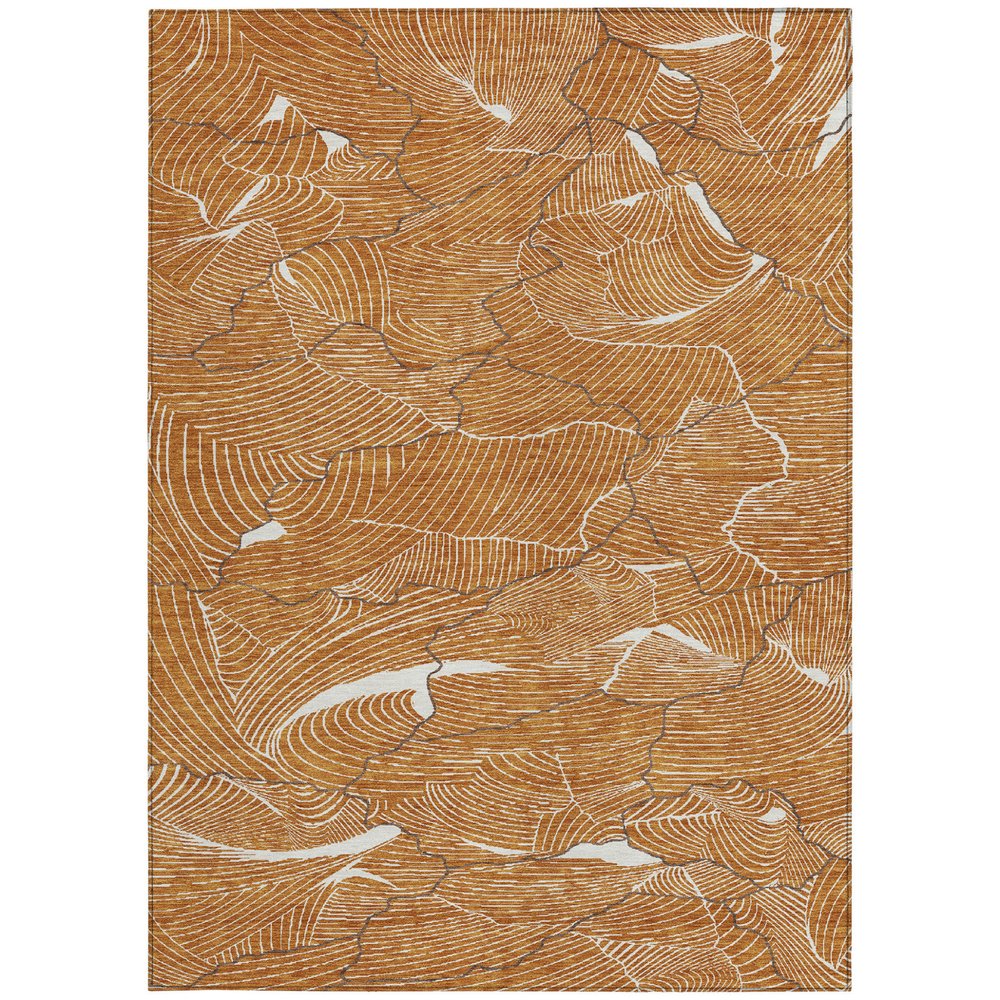 3' X 5' Copper Brown And Ivory Abstract Washable Indoor Outdoor Area Rug