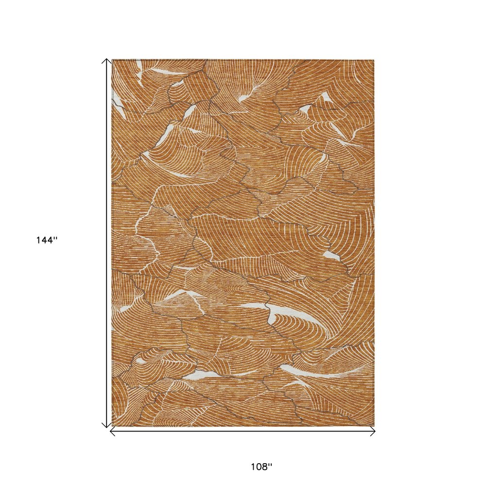 3' X 5' Copper Brown And Ivory Abstract Washable Indoor Outdoor Area Rug