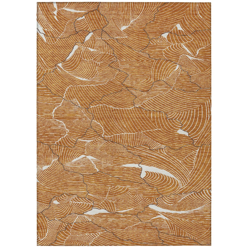 3' X 5' Copper Brown And Ivory Abstract Washable Indoor Outdoor Area Rug