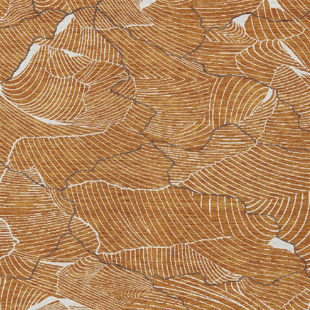 3' X 5' Copper Brown And Ivory Abstract Washable Indoor Outdoor Area Rug