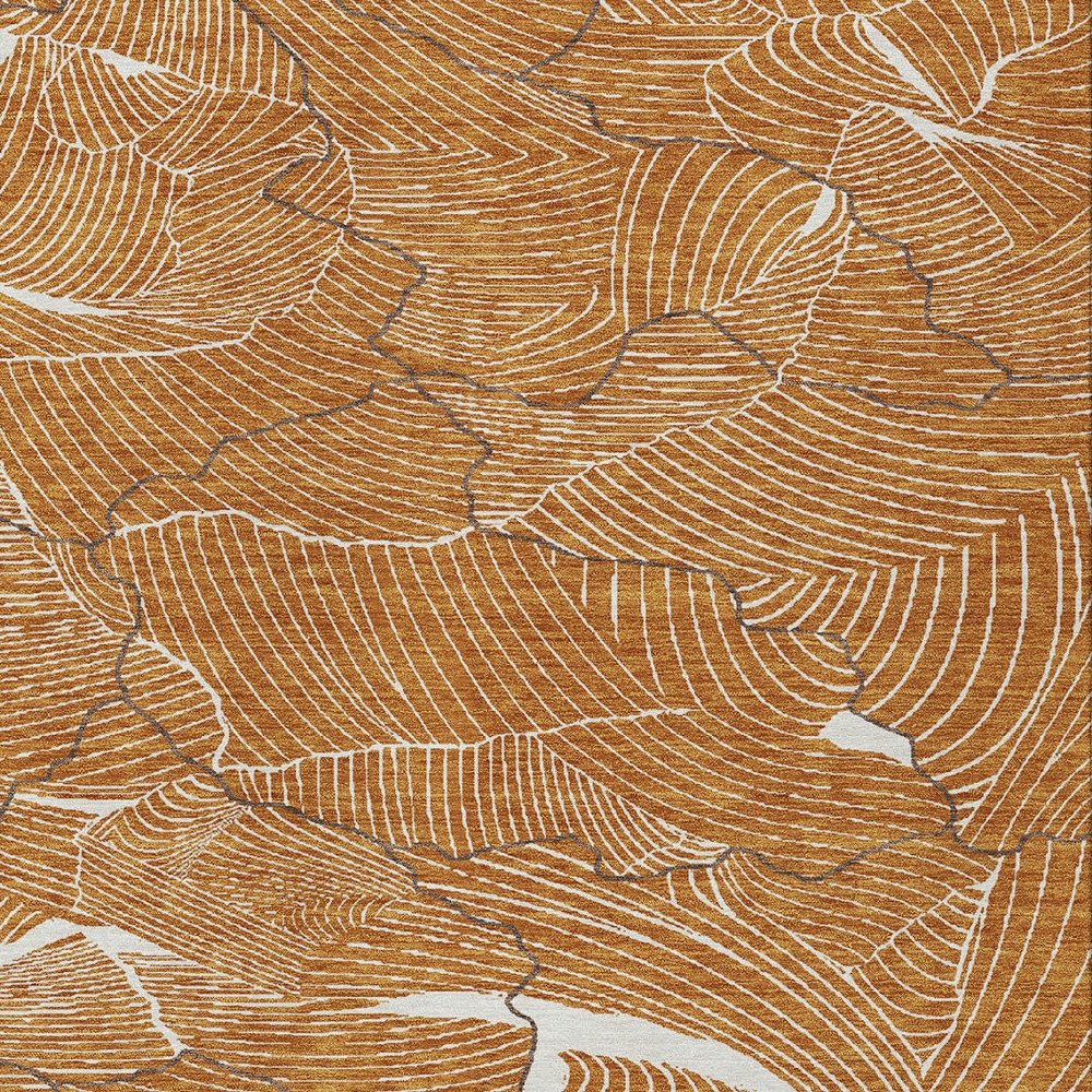 3' X 5' Copper Brown And Ivory Abstract Washable Indoor Outdoor Area Rug