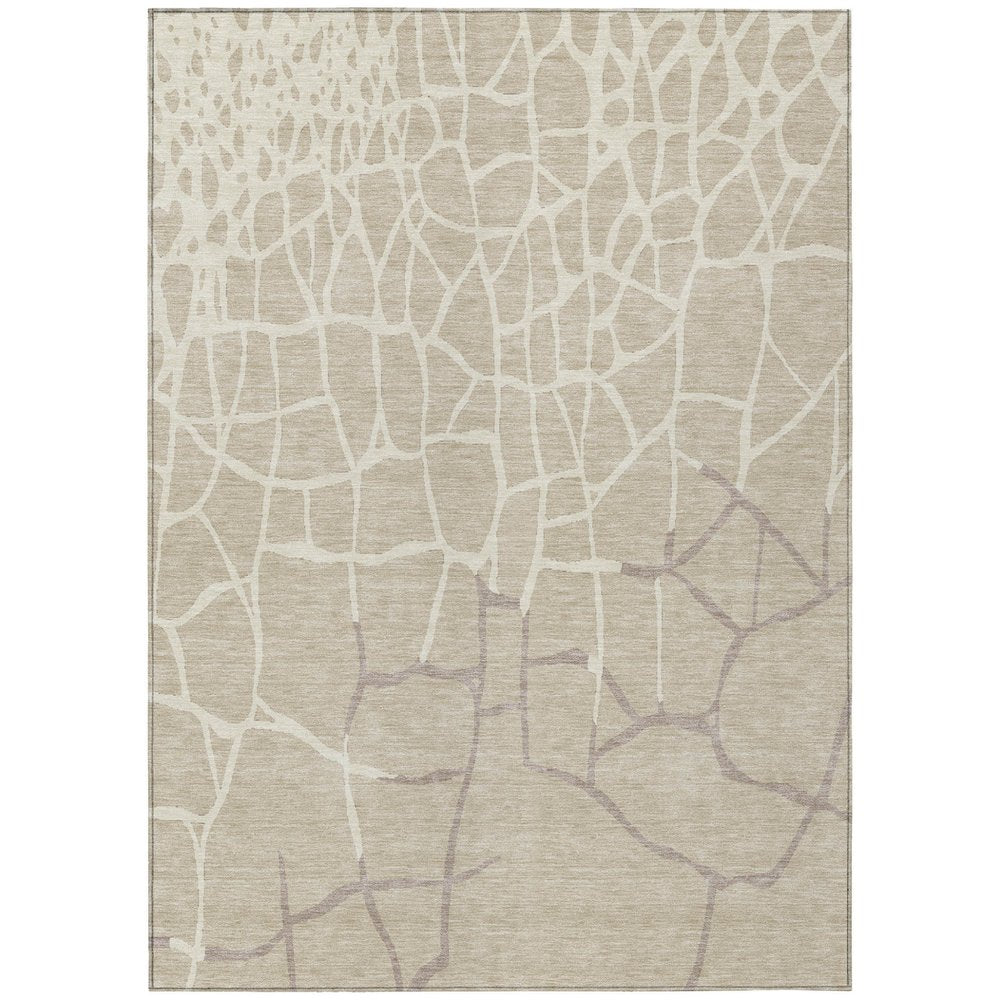 3' X 5' Beige And Tan Abstract Washable Indoor Outdoor Area Rug