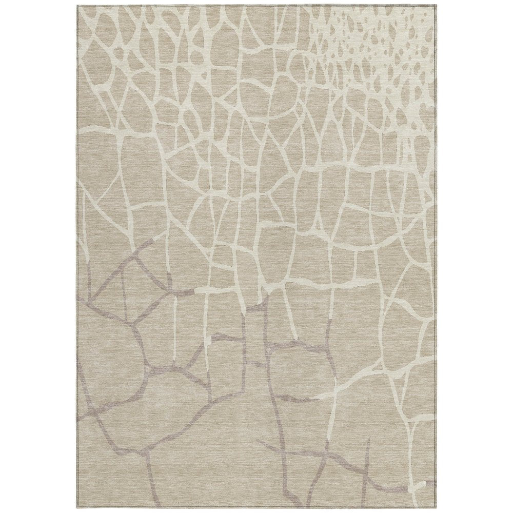 3' X 5' Beige And Tan Abstract Washable Indoor Outdoor Area Rug