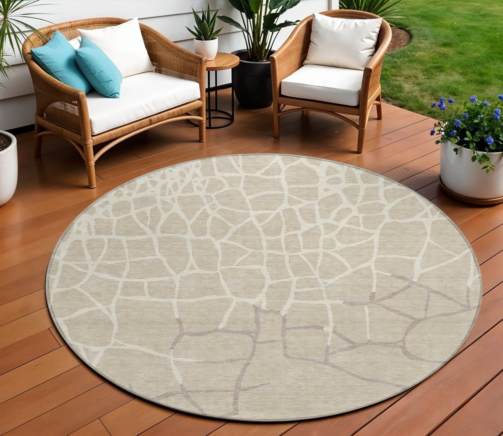 3' X 5' Beige And Tan Abstract Washable Indoor Outdoor Area Rug