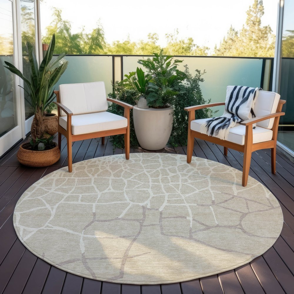 3' X 5' Beige And Tan Abstract Washable Indoor Outdoor Area Rug