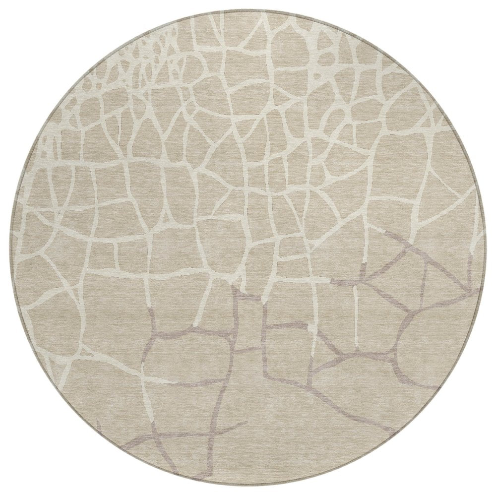 3' X 5' Beige And Tan Abstract Washable Indoor Outdoor Area Rug