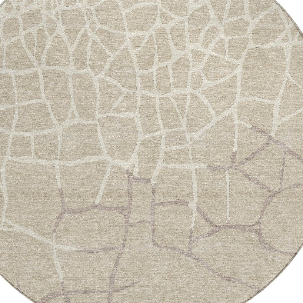 3' X 5' Beige And Tan Abstract Washable Indoor Outdoor Area Rug