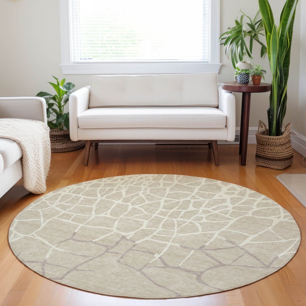 3' X 5' Beige And Tan Abstract Washable Indoor Outdoor Area Rug