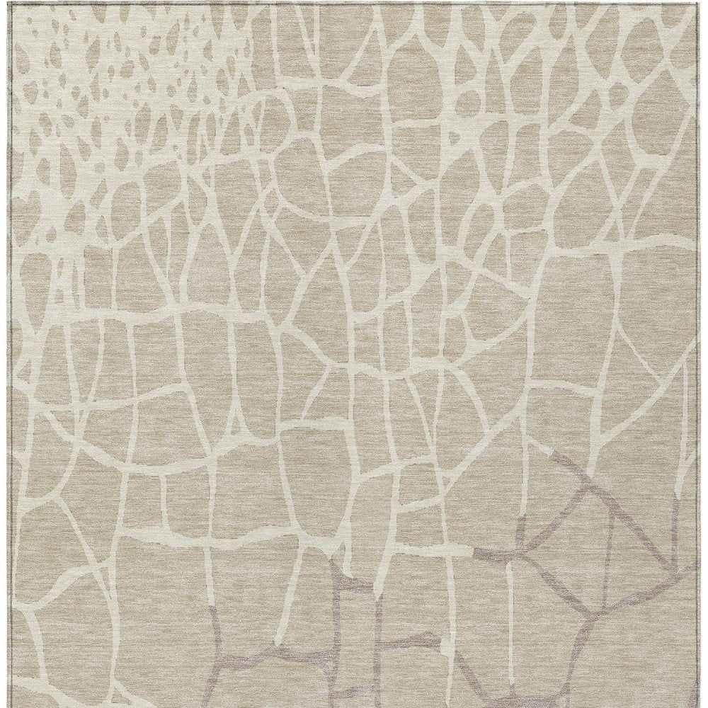 3' X 5' Beige And Tan Abstract Washable Indoor Outdoor Area Rug