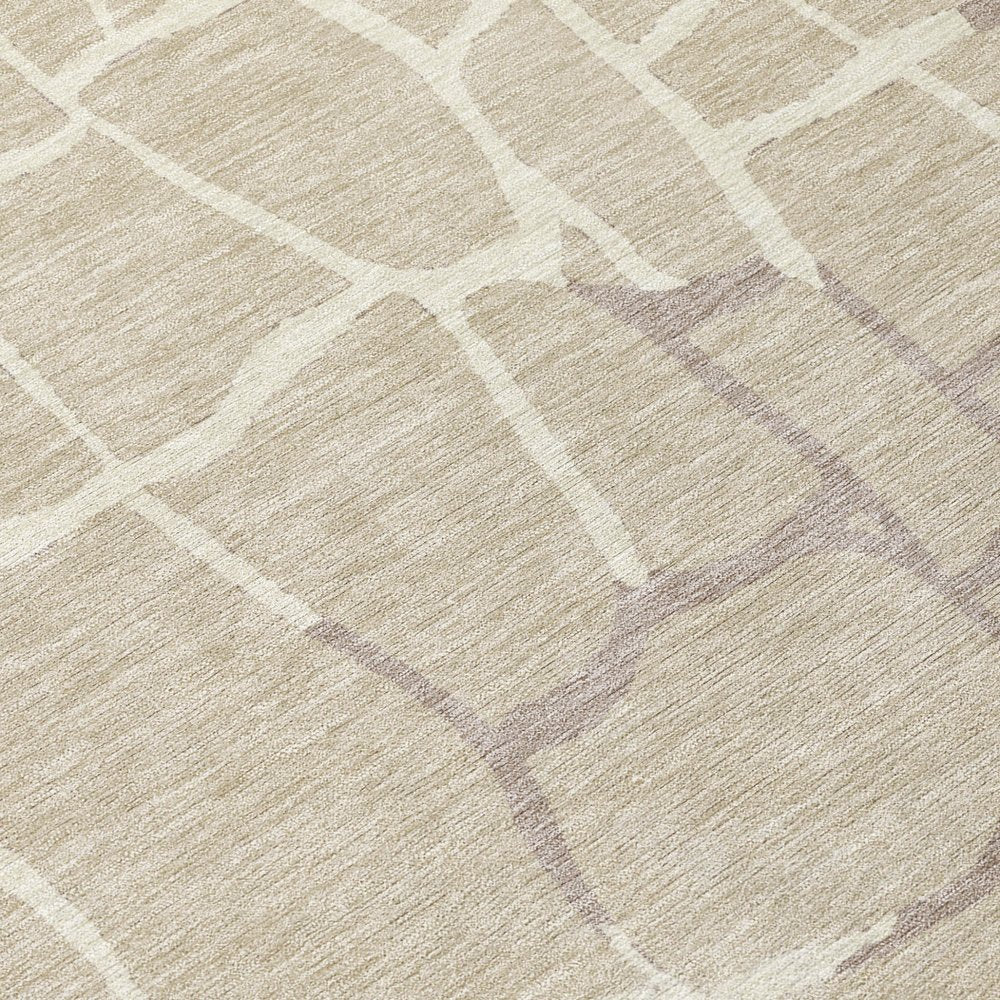 3' X 5' Beige And Tan Abstract Washable Indoor Outdoor Area Rug