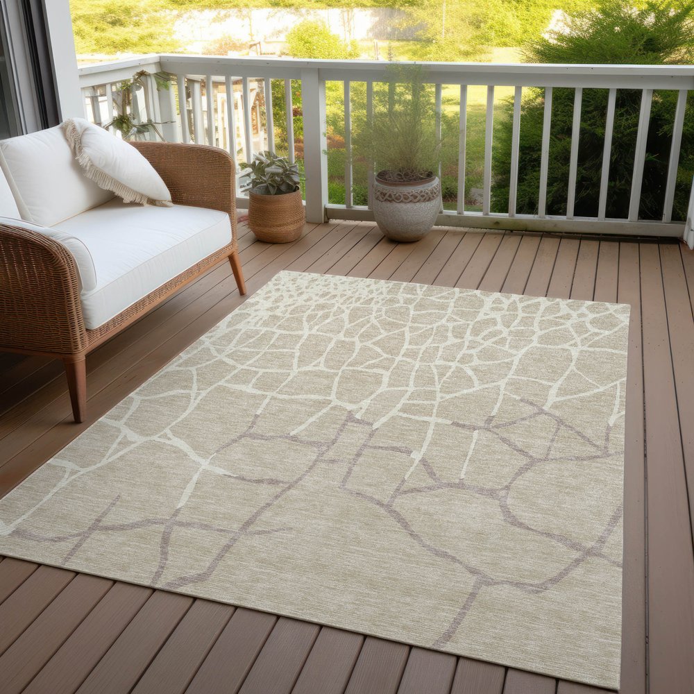 3' X 5' Beige And Tan Abstract Washable Indoor Outdoor Area Rug