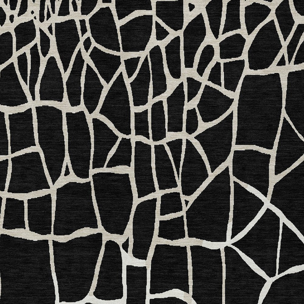 3' X 5' Black And Beige Abstract Washable Indoor Outdoor Area Rug