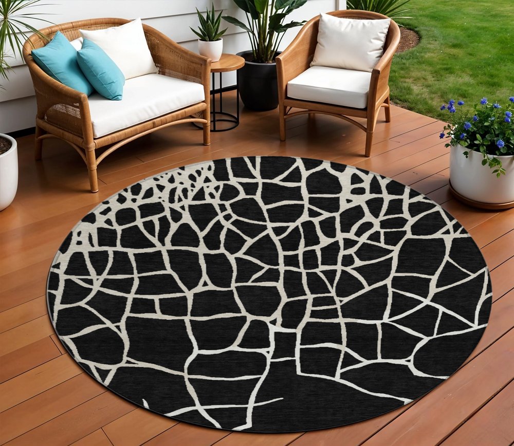 3' X 5' Black And Beige Abstract Washable Indoor Outdoor Area Rug